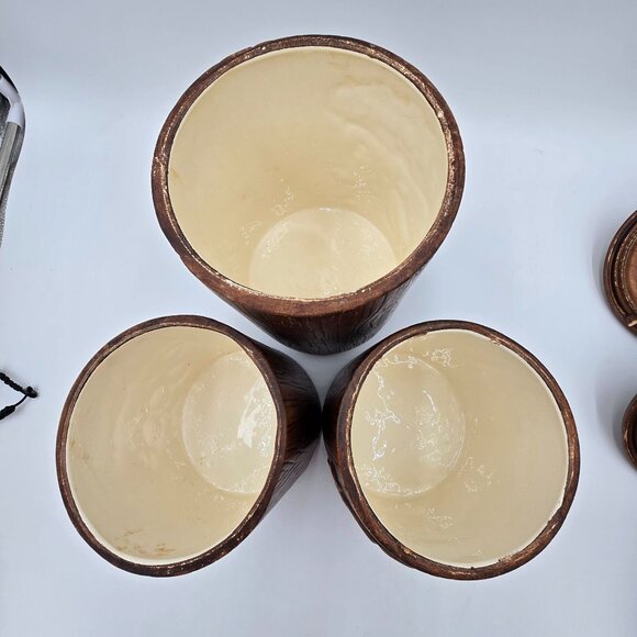 Vintage Treasure Craft US Canister Set - Flour Coffee Tea - Wood Look Ceramic wi - Picture 8 of 14